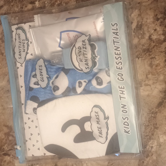 Kids Essentials Travel Kit with Panda Design Hand Sanitizer Gloves Mask Wipes - Picture 3 of 6